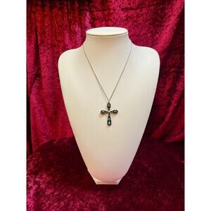 Vintage Fine Jewelry - Pendant Necklace - Sterling Silver - Zuni Turquoise Cross
